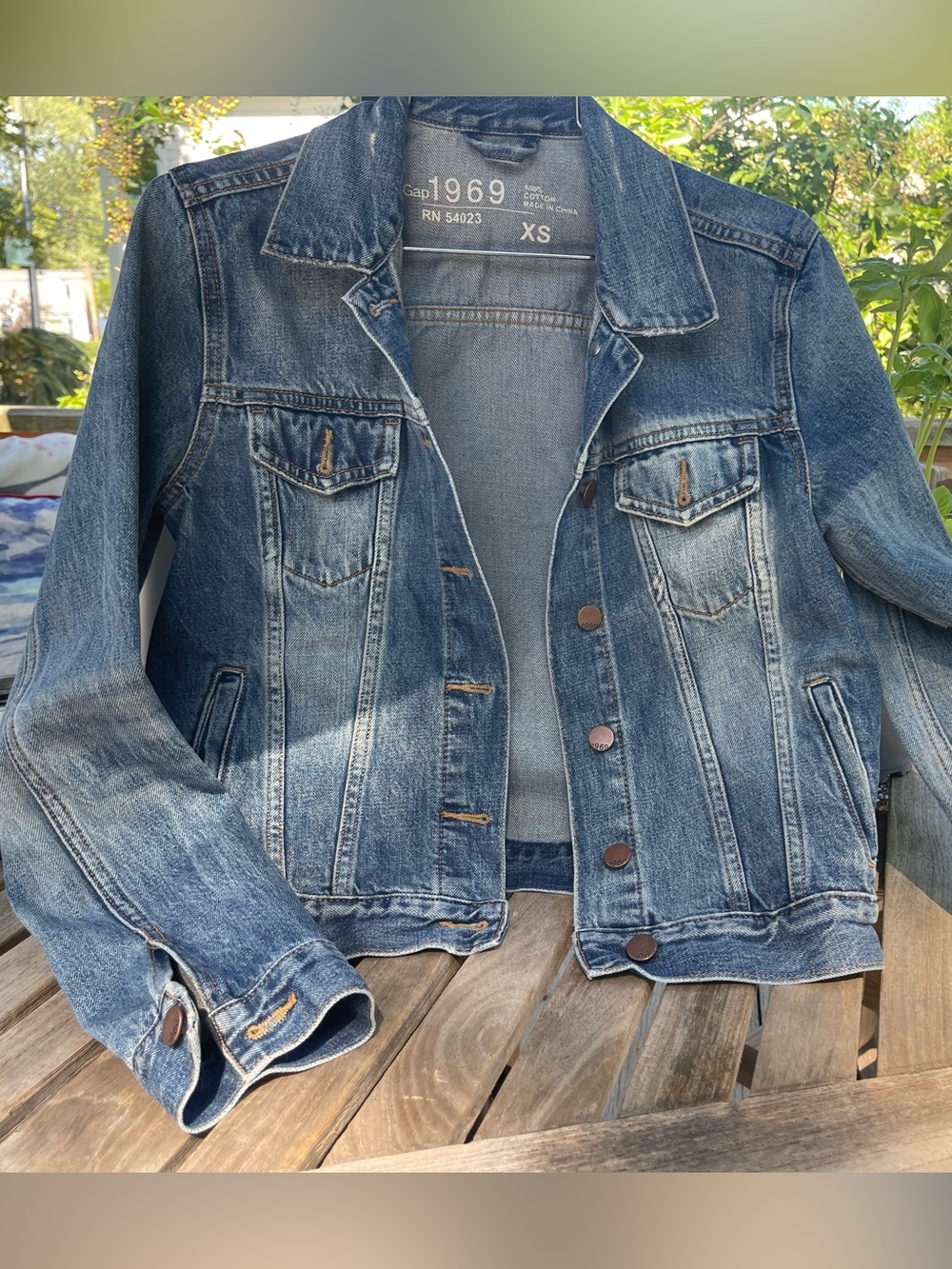 GAP Distressed Medium Blue Denim Jacket